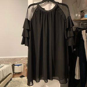 Ruffled long sleeve black dress